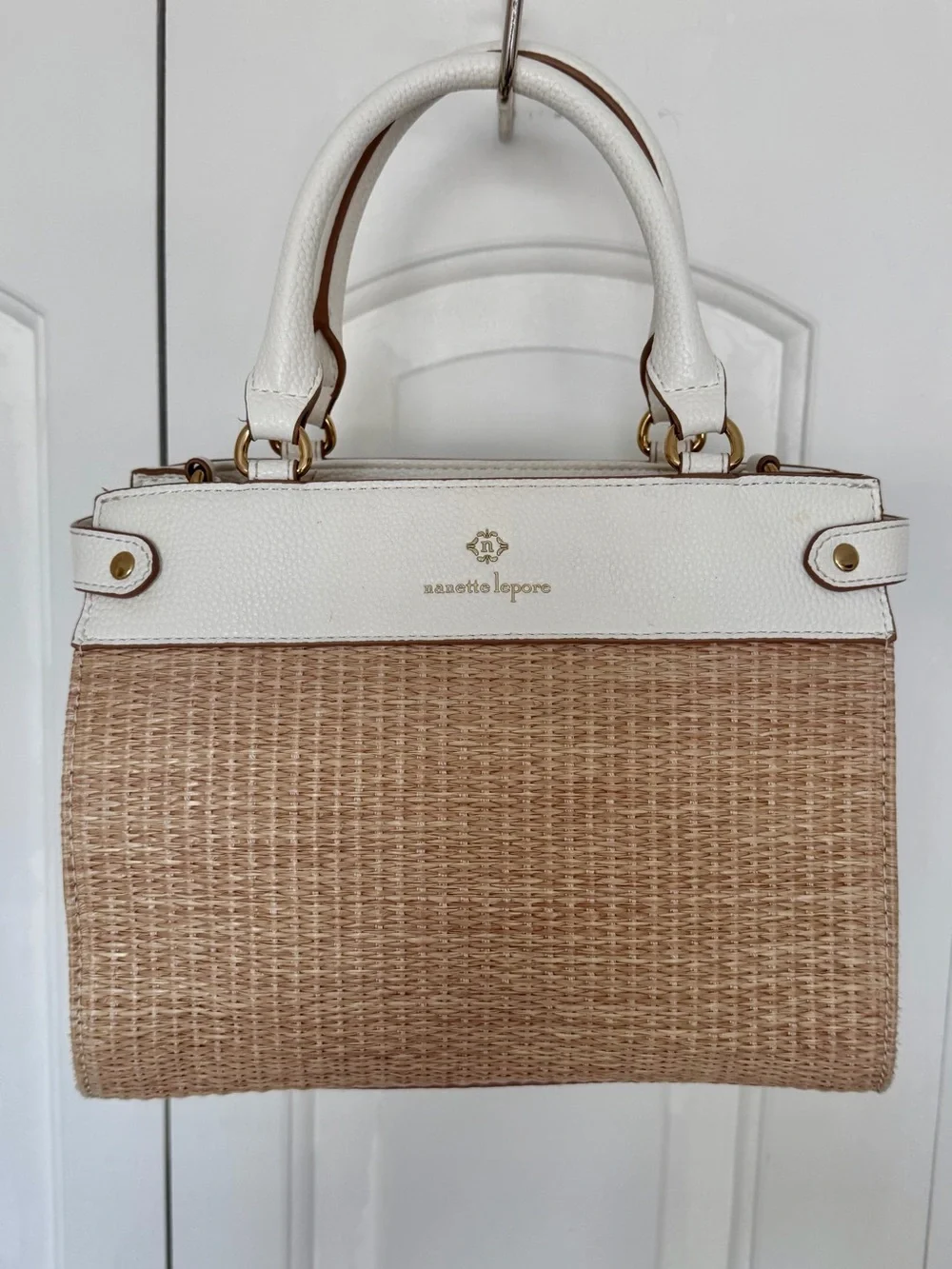 Nanette Lepore White & Natural Woven Satchel